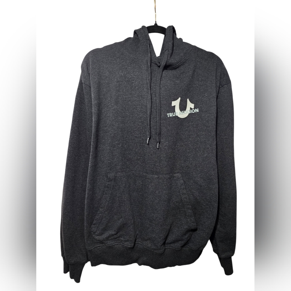 True Religion Men's Size L Slanted Repeat Logo Pullover Hoodie